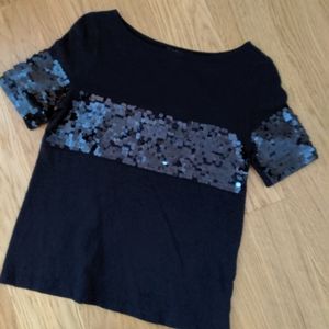 Navy Blue Sequin Striped T-shirt from Banana